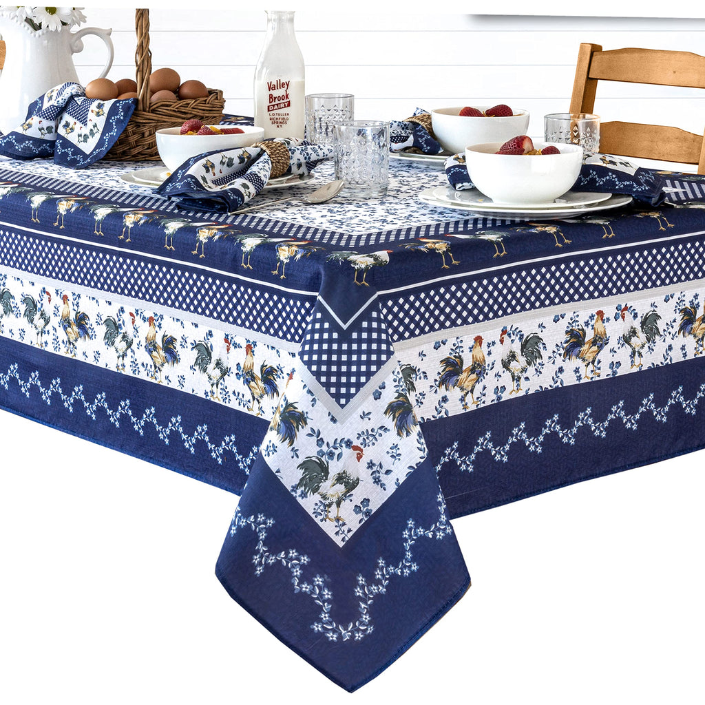 Blue Provence Rooster Fabric Tablecloth (52 x 52 Inch)