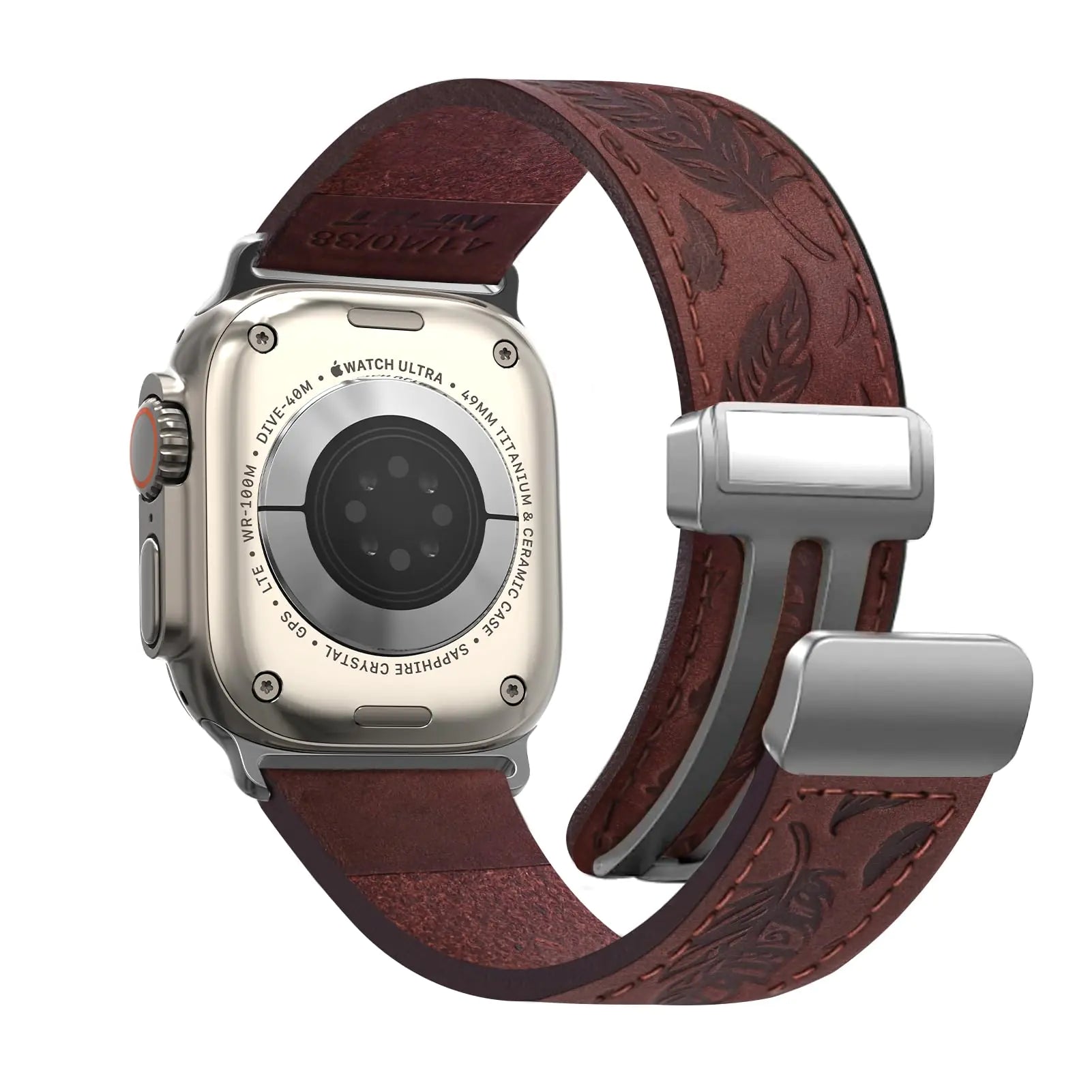 Genuine Leather Watch Band with Western Engraved Feather Pattern