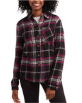 Women's Long Sleeve Flannel Shirt (XL, Black/Fuschia)