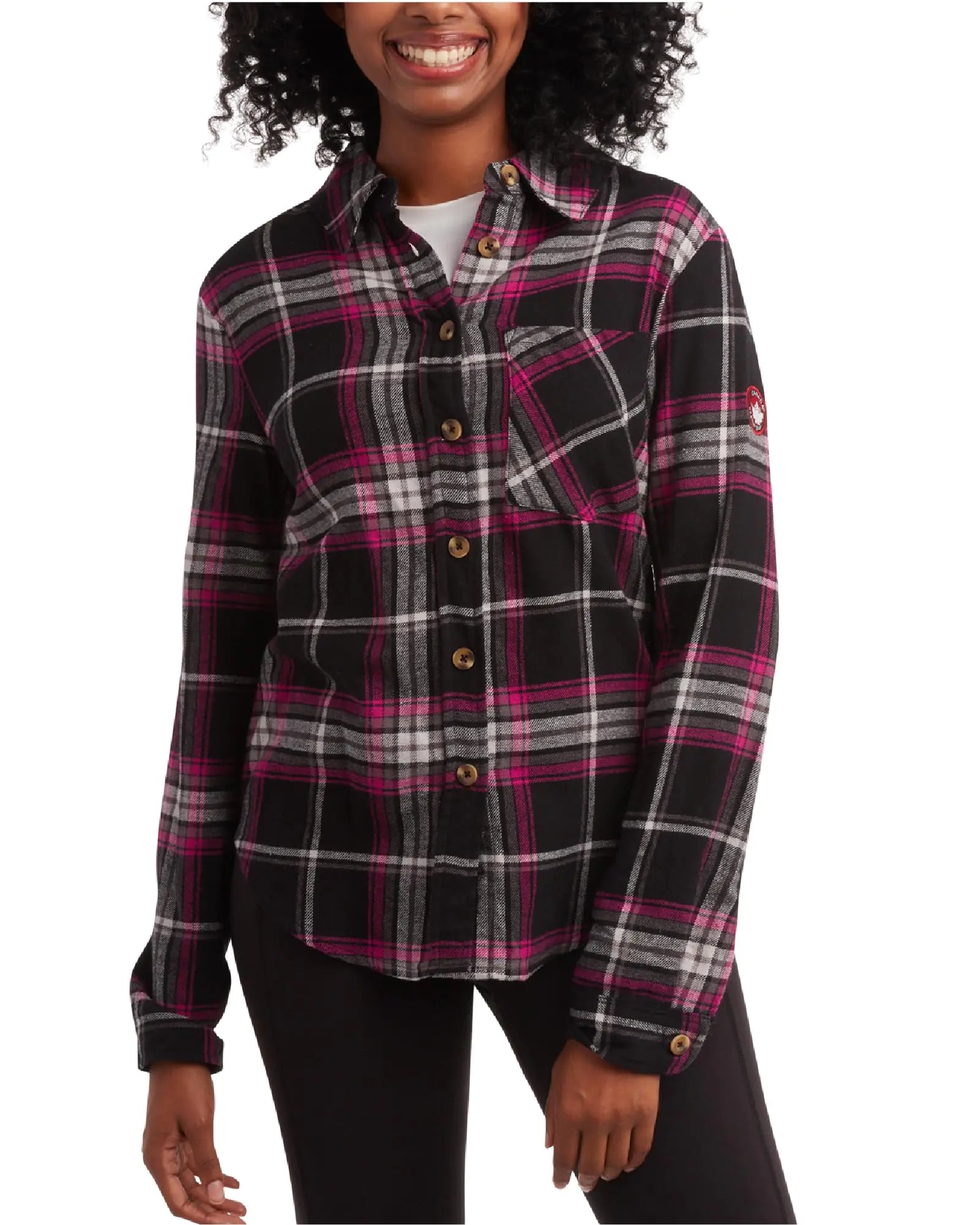 Women's Long Sleeve Flannel Shirt (XL, Black/Fuschia)