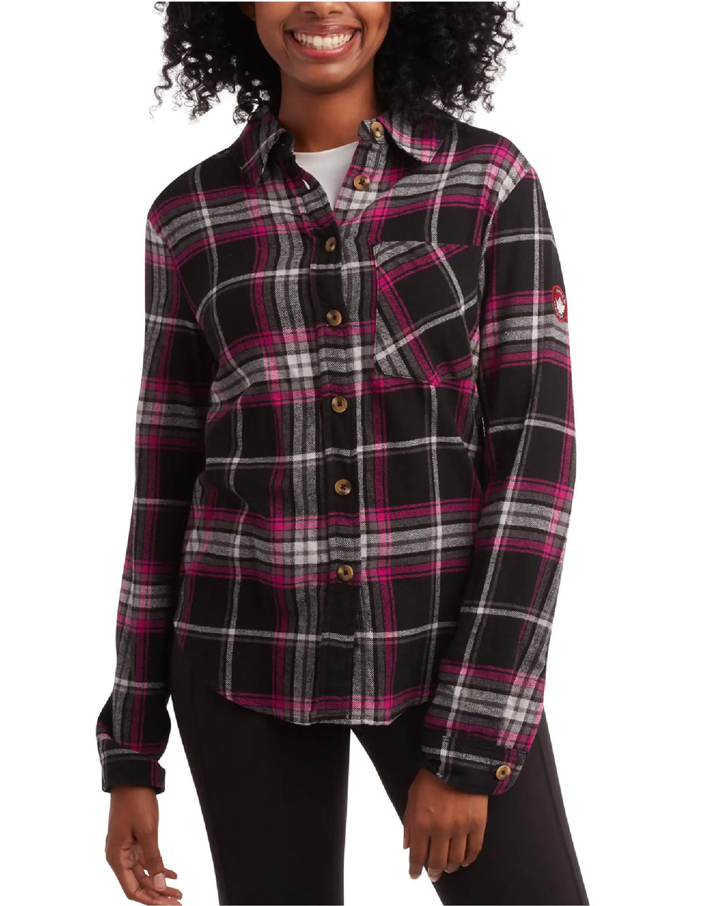 Women's Long Sleeve Flannel Shirt (XL, Black/Fuschia)
