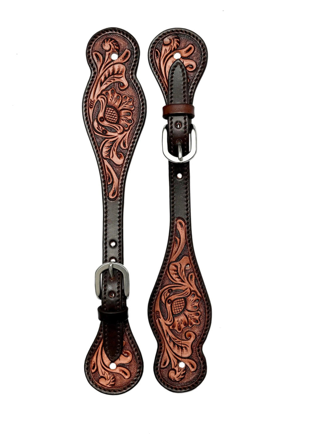Floral Tooled Leather Spur Straps