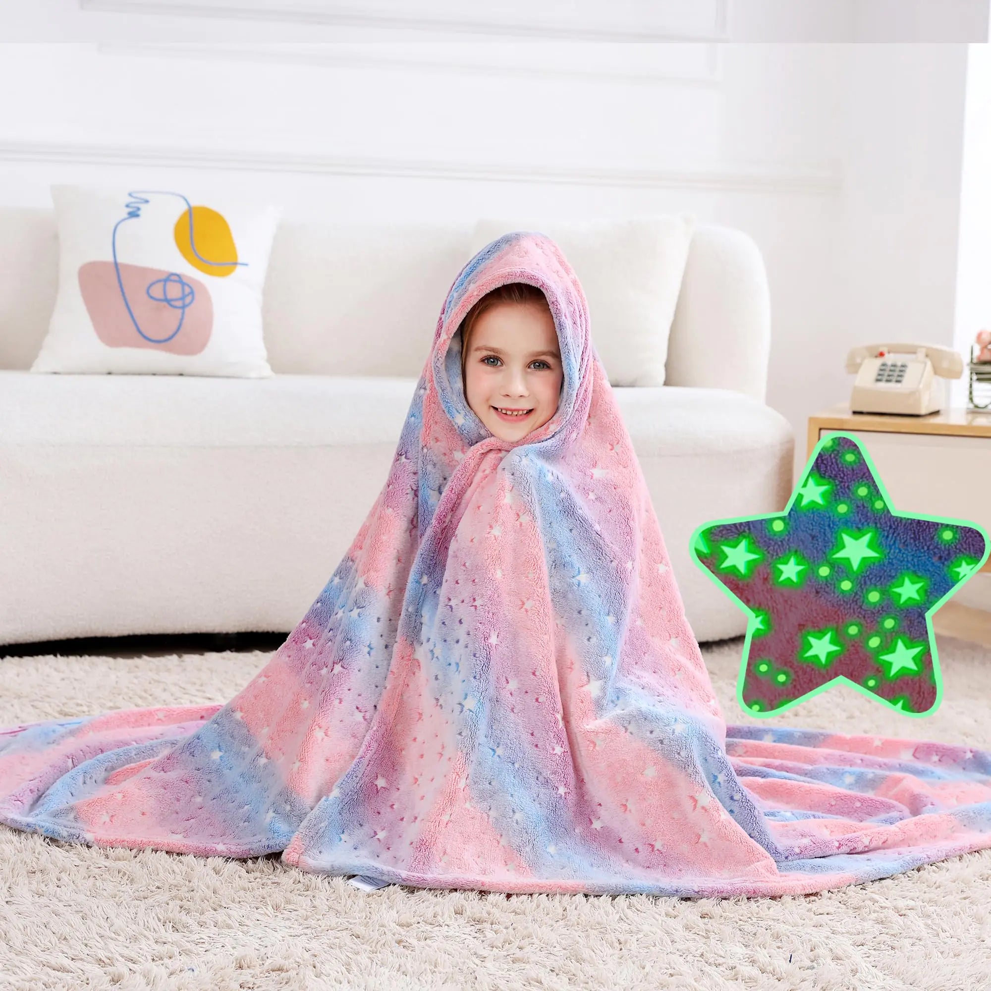 Kids Throw Blanket with Glow in The Dark Stars (50x60 in)