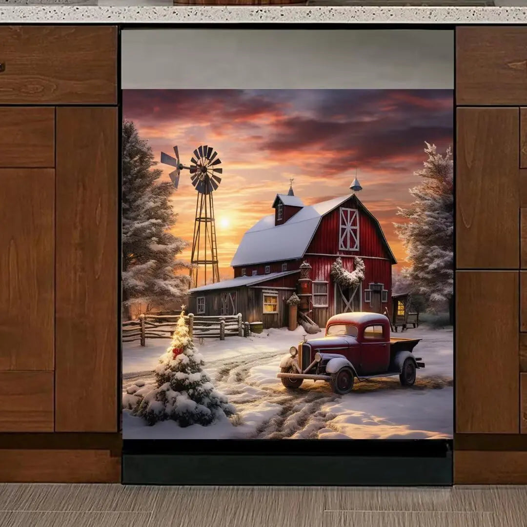 Country Winter Snow Scene Magnetic Dishwasher Cover