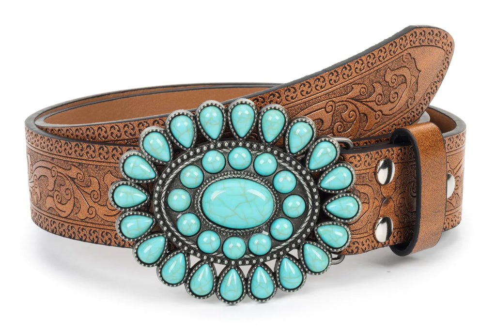 Women's Western Leather and Turquoise Belt