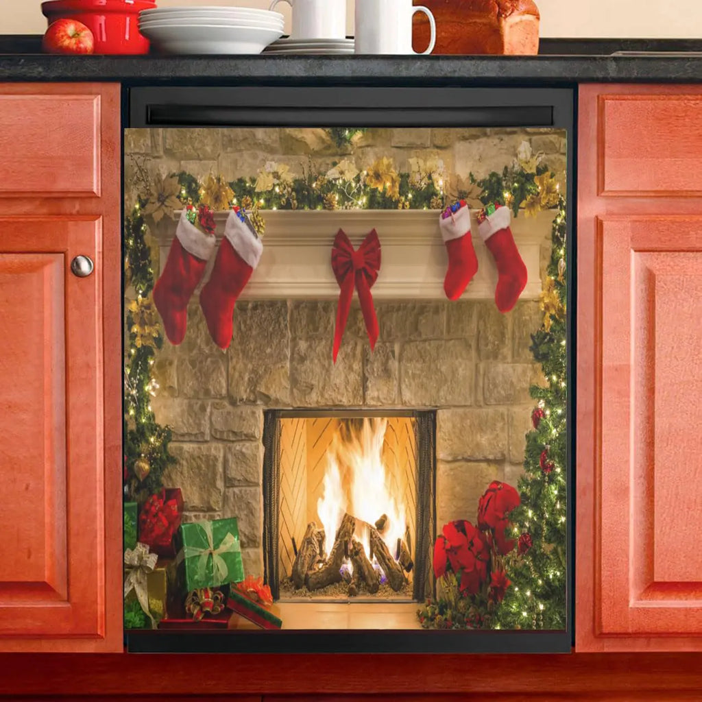 Christmas Fireplace Dishwasher Cover