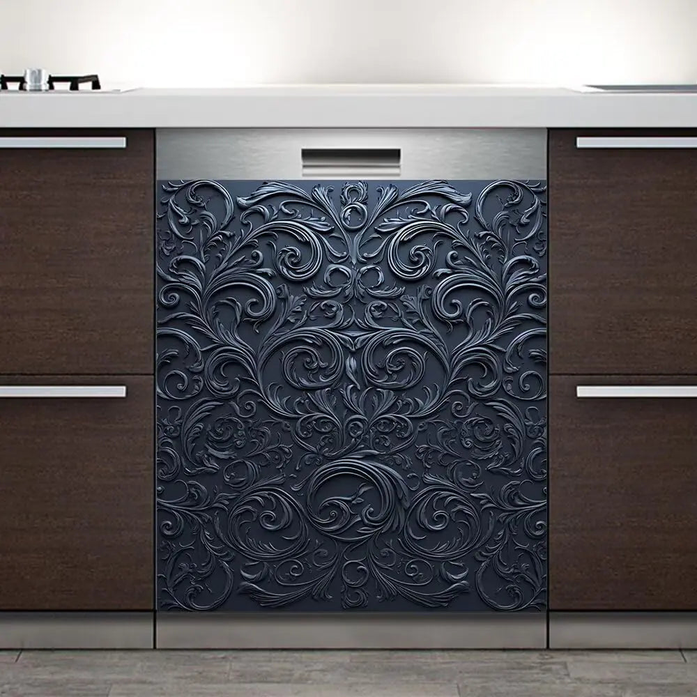 Black Carved Magnetic Dishwasher Cover