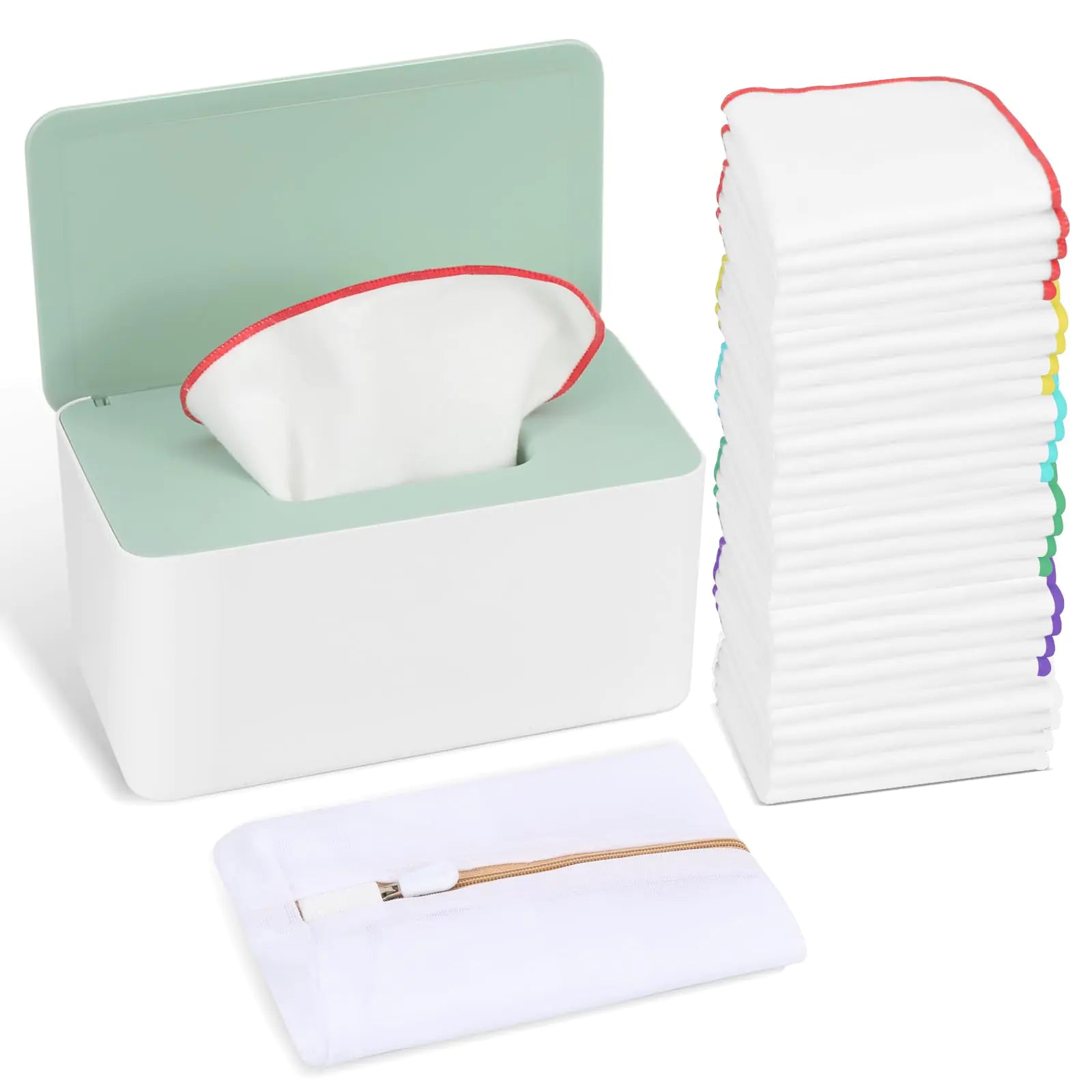 Reusable Flannel Baby Wipes with Dispenser (Pack of 54)