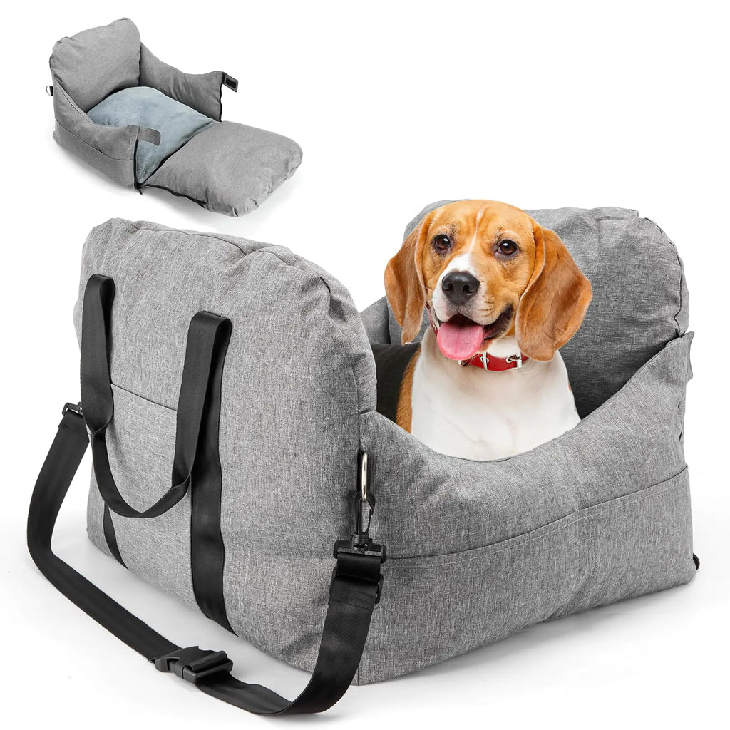 Small Dog Travel Bed with Clip-On Safety Leash & Storage Pockets