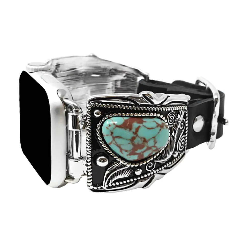 Western Concho Apple Watch Leather and Turquoise Band