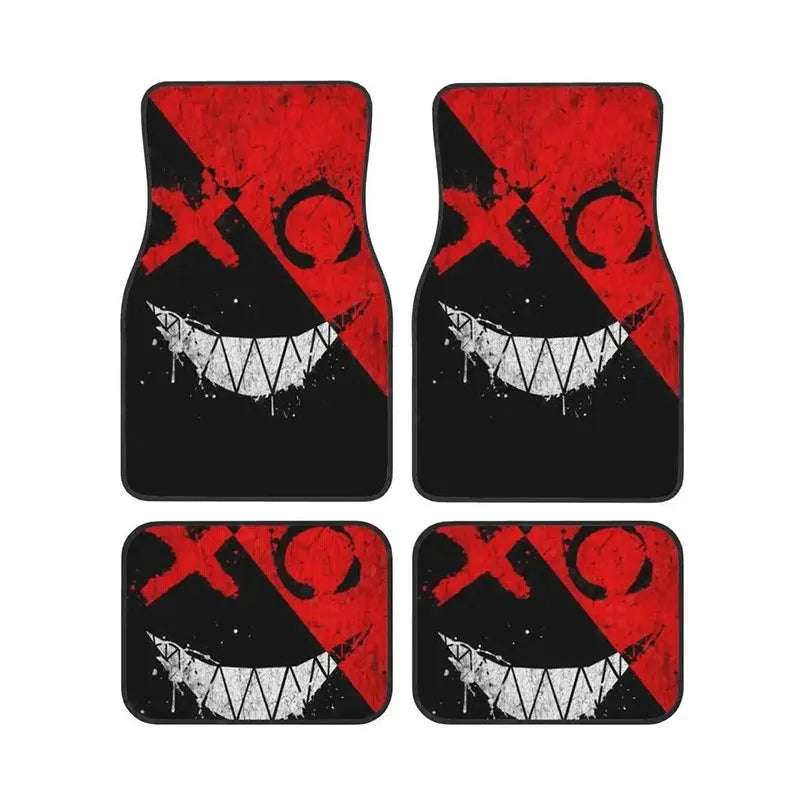 4pcs Car Floor Mats Set Halloween Spooky Smile Design Non-Slip Waterproof Universal Wear Front Rear Interior Accessories Rugs