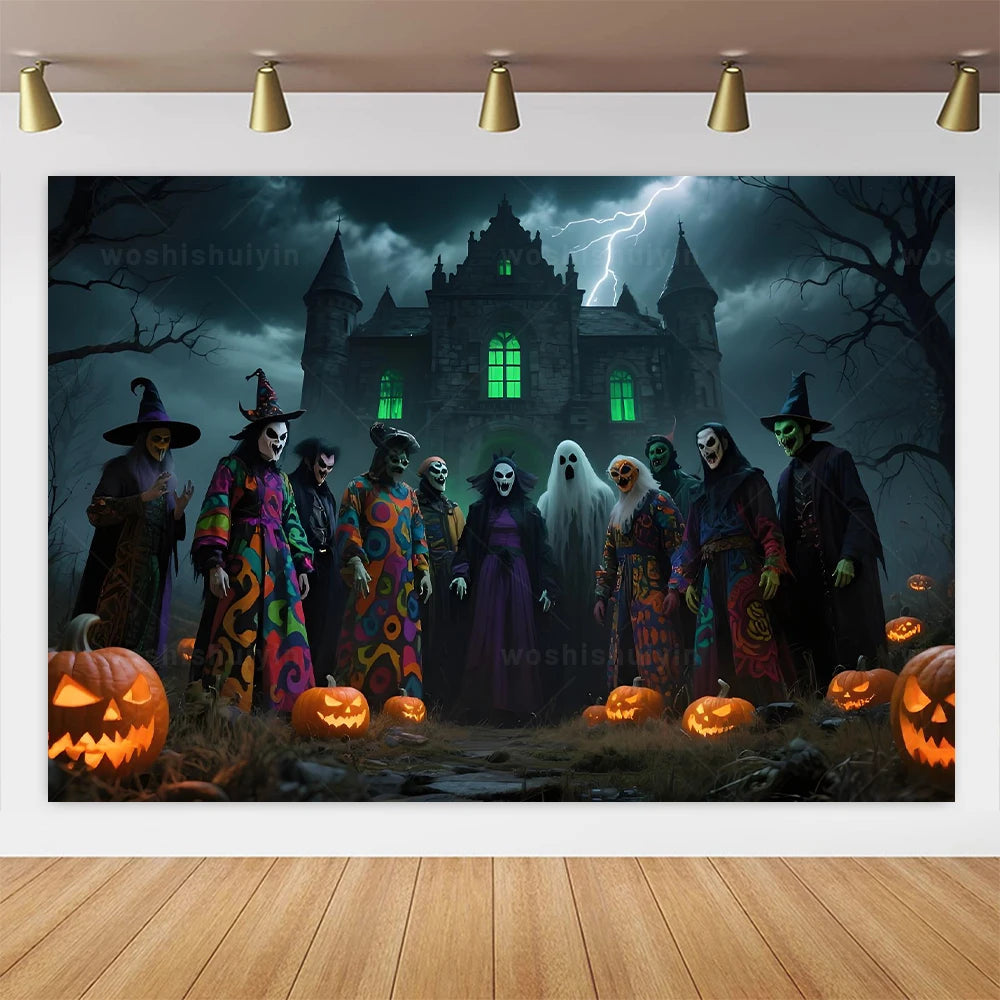 Halloween Theme Party Decorations Backdrop Horror Night Haunted House Scary Cemetery Skull Witch Photography Background Decor