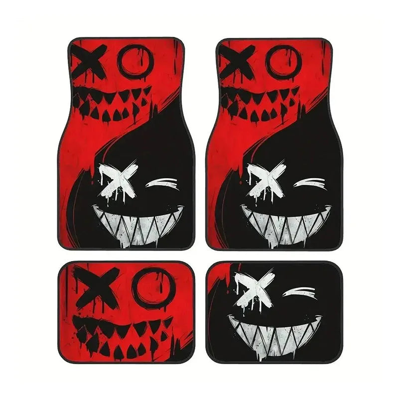 4pcs Car Floor Mats Set Halloween Spooky Smile Design Non-Slip Waterproof Universal Wear Front Rear Interior Accessories Rugs