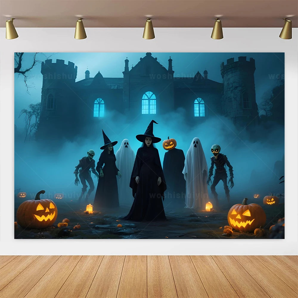 Halloween Theme Party Decorations Backdrop Horror Night Haunted House Scary Cemetery Skull Witch Photography Background Decor