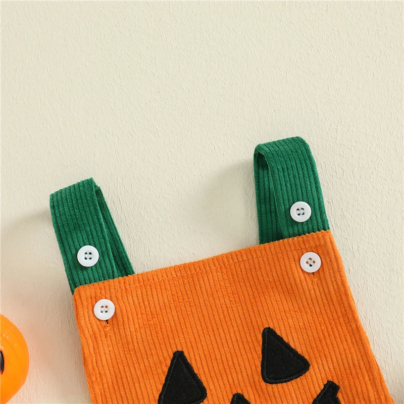 Newborn Toddler Baby Girl Boys Halloween Romper Pumpkin Face Sleeveless Overalls Contrast Color Jumpsuit for Party