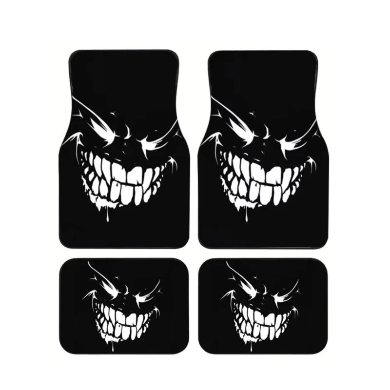 4pcs Car Floor Mats Set Halloween Spooky Smile Design Non-Slip Waterproof Universal Wear Front Rear Interior Accessories Rugs