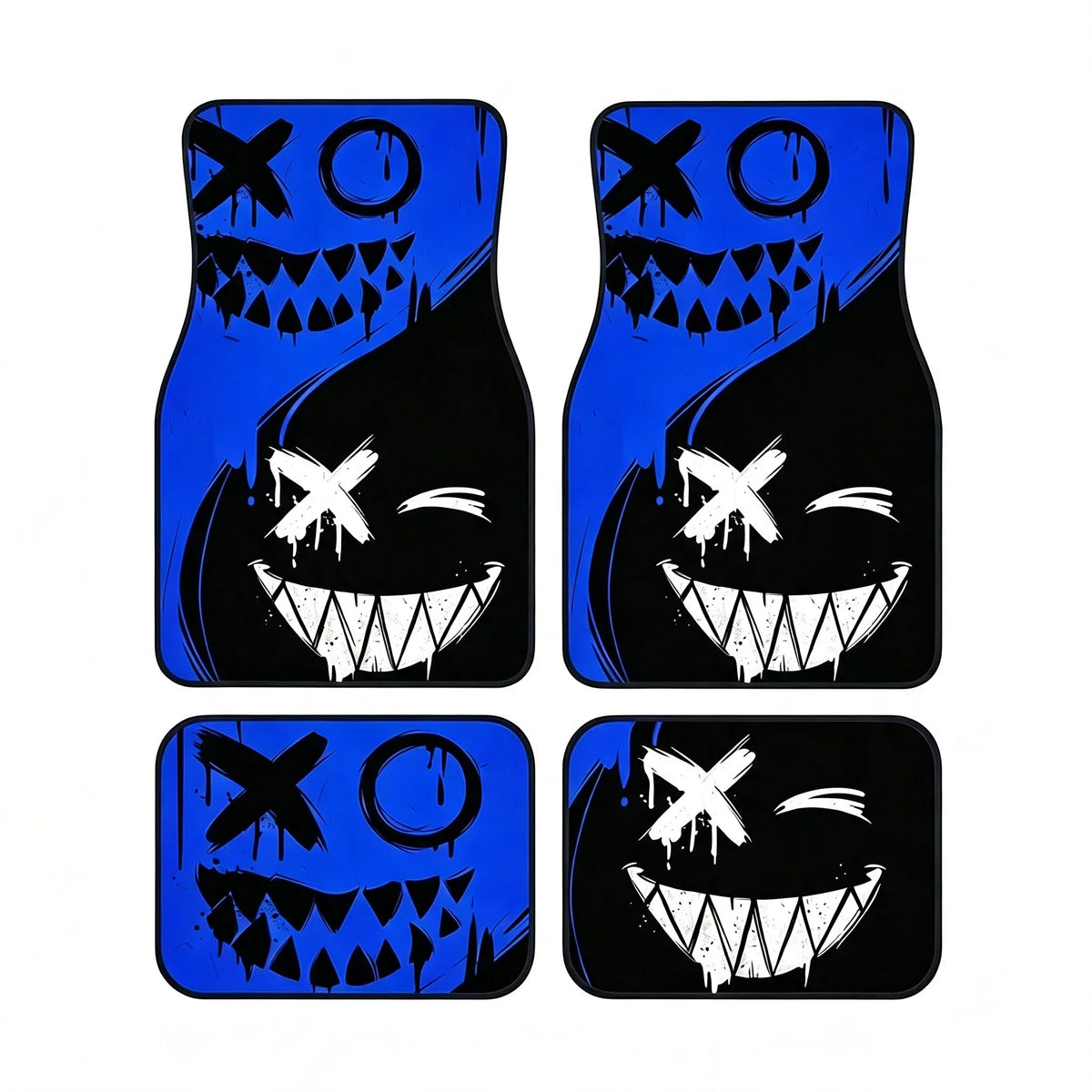 4pcs Car Floor Mats Set Halloween Spooky Smile Design Non-Slip Waterproof Universal Wear Front Rear Interior Accessories Rugs