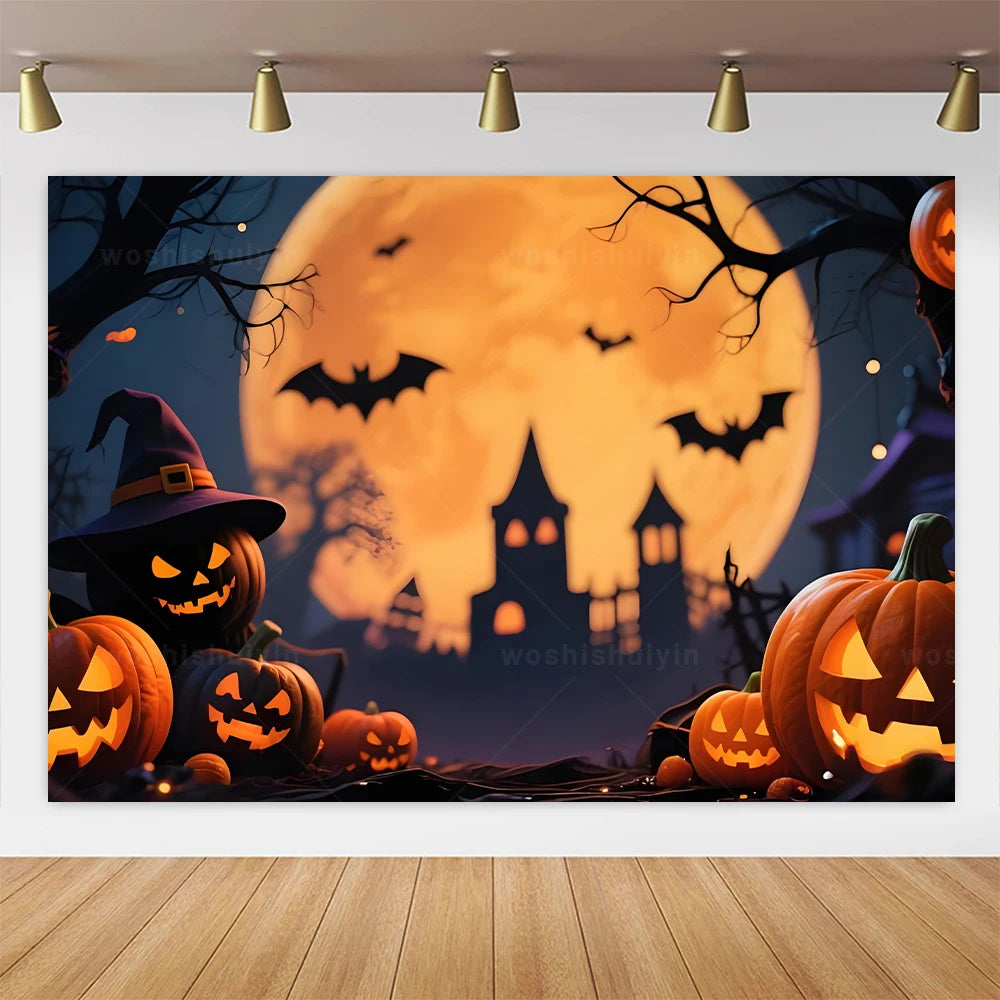 Halloween Theme Party Decorations Backdrop Horror Night Haunted House Scary Cemetery Skull Witch Photography Background Decor