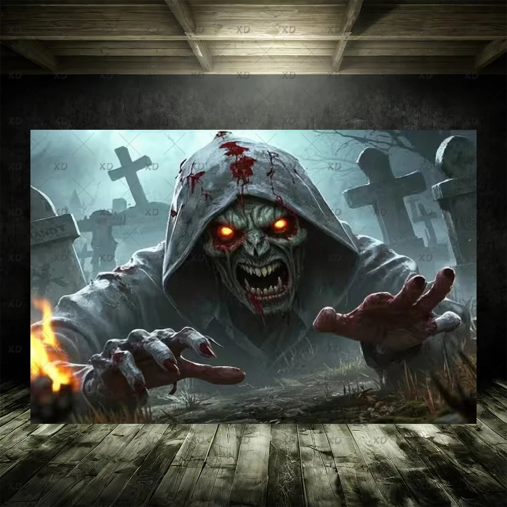 Halloween Spooky Graveyard Backdrop Moonlight Haunted Cemetery Photography Background Party Decoration Photo Booth Banner Props