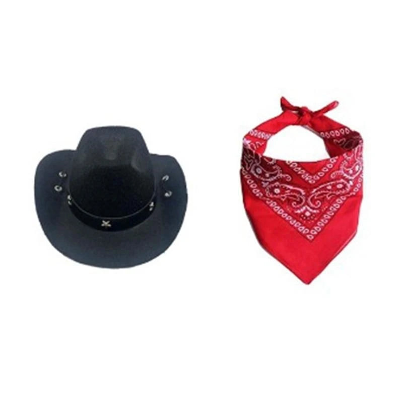 Dog Cowboy Costume Hat Bandanas Set Dogs Adjust Caps Festival Props Outfit