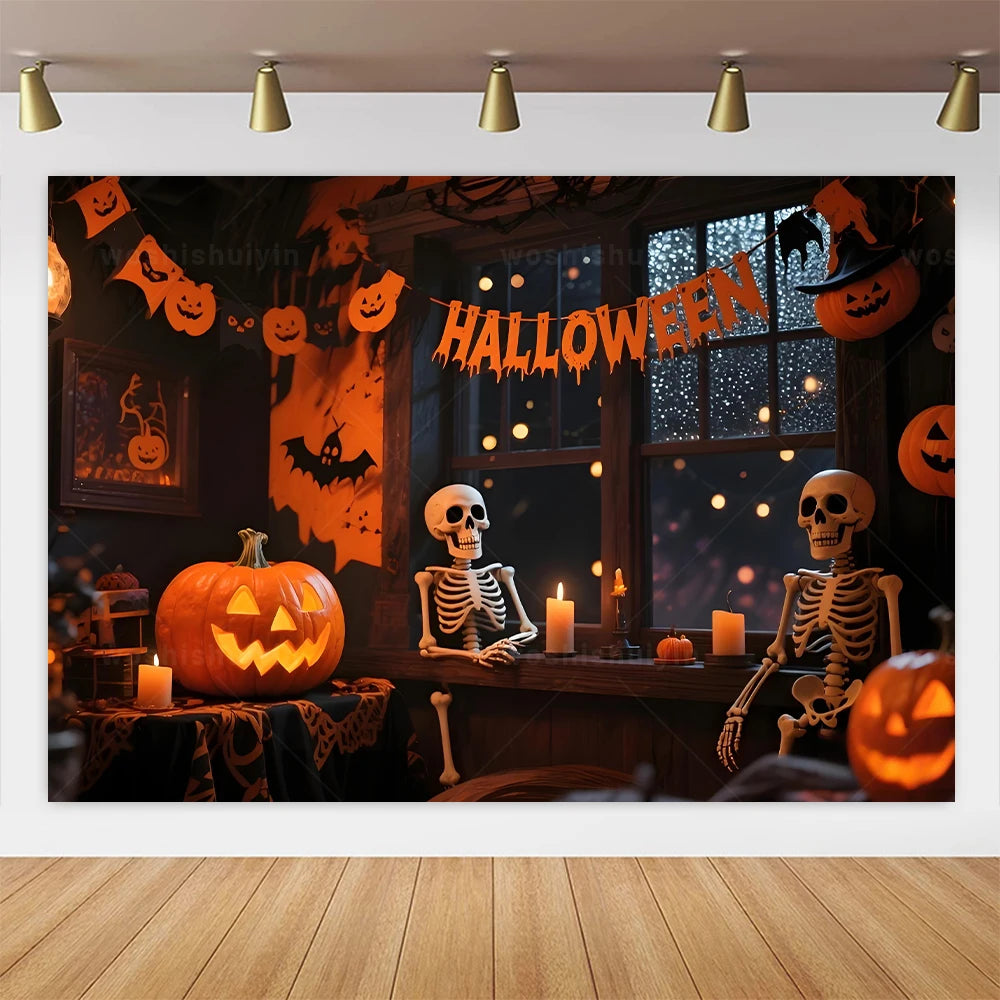 Halloween Theme Party Decorations Backdrop Horror Night Haunted House Scary Cemetery Skull Witch Photography Background Decor