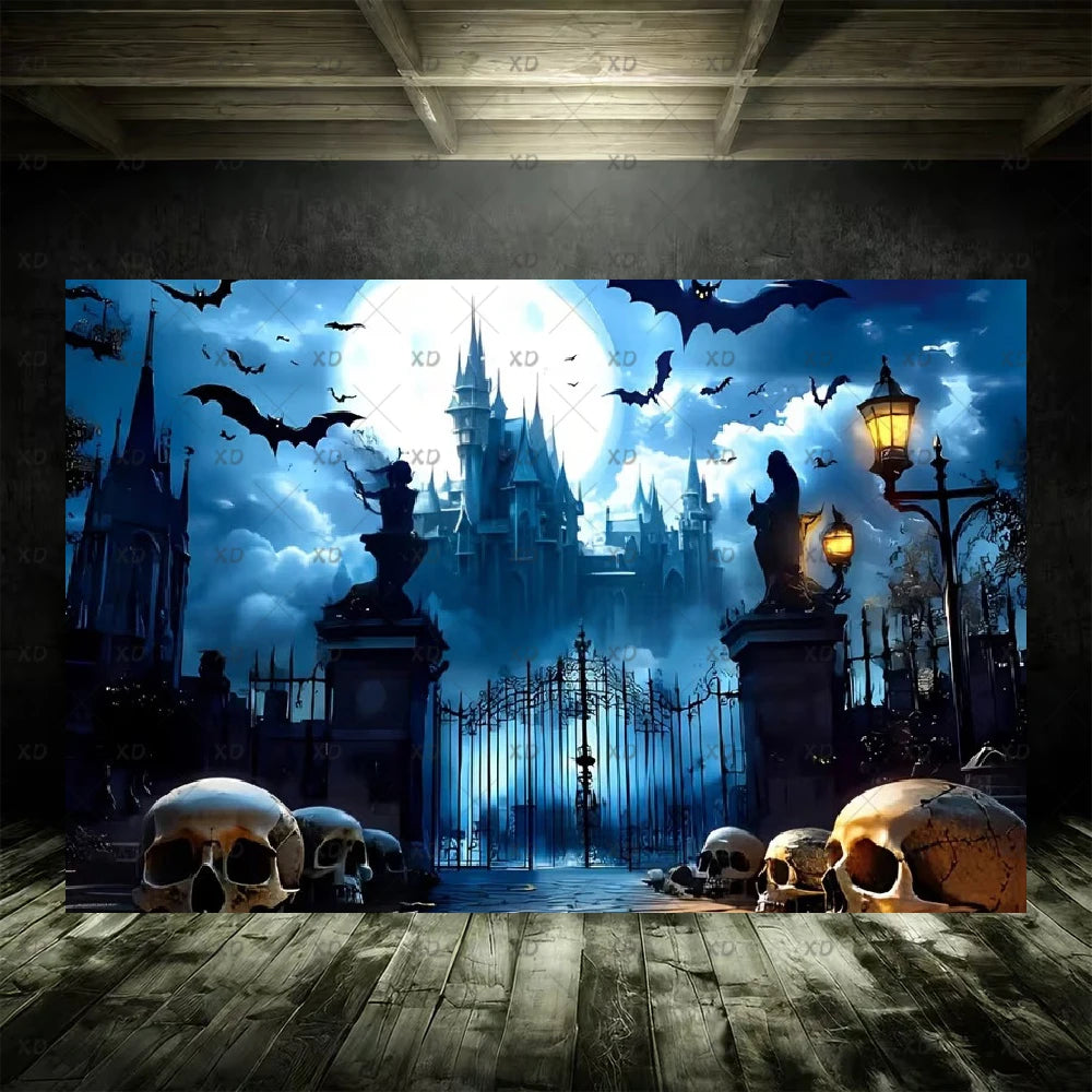 Halloween Spooky Graveyard Backdrop Moonlight Haunted Cemetery Photography Background Party Decoration Photo Booth Banner Props