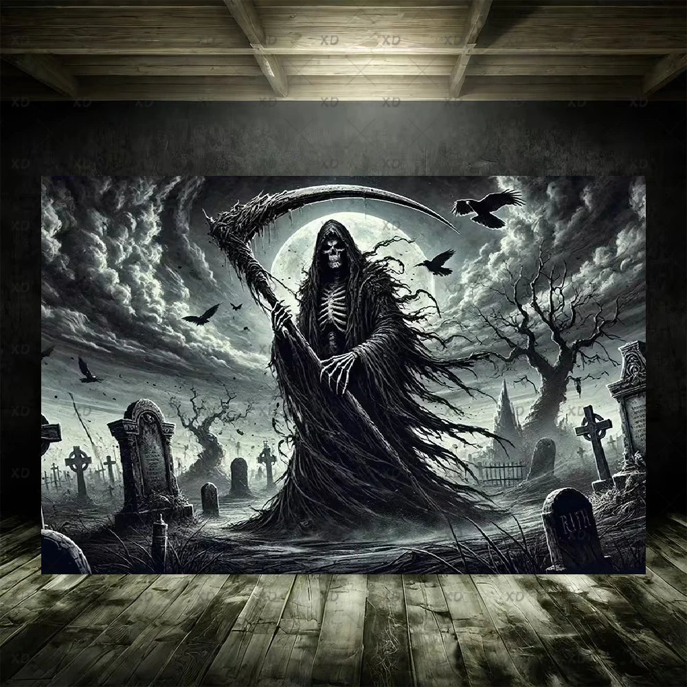 Halloween Spooky Graveyard Backdrop Moonlight Haunted Cemetery Photography Background Party Decoration Photo Booth Banner Props