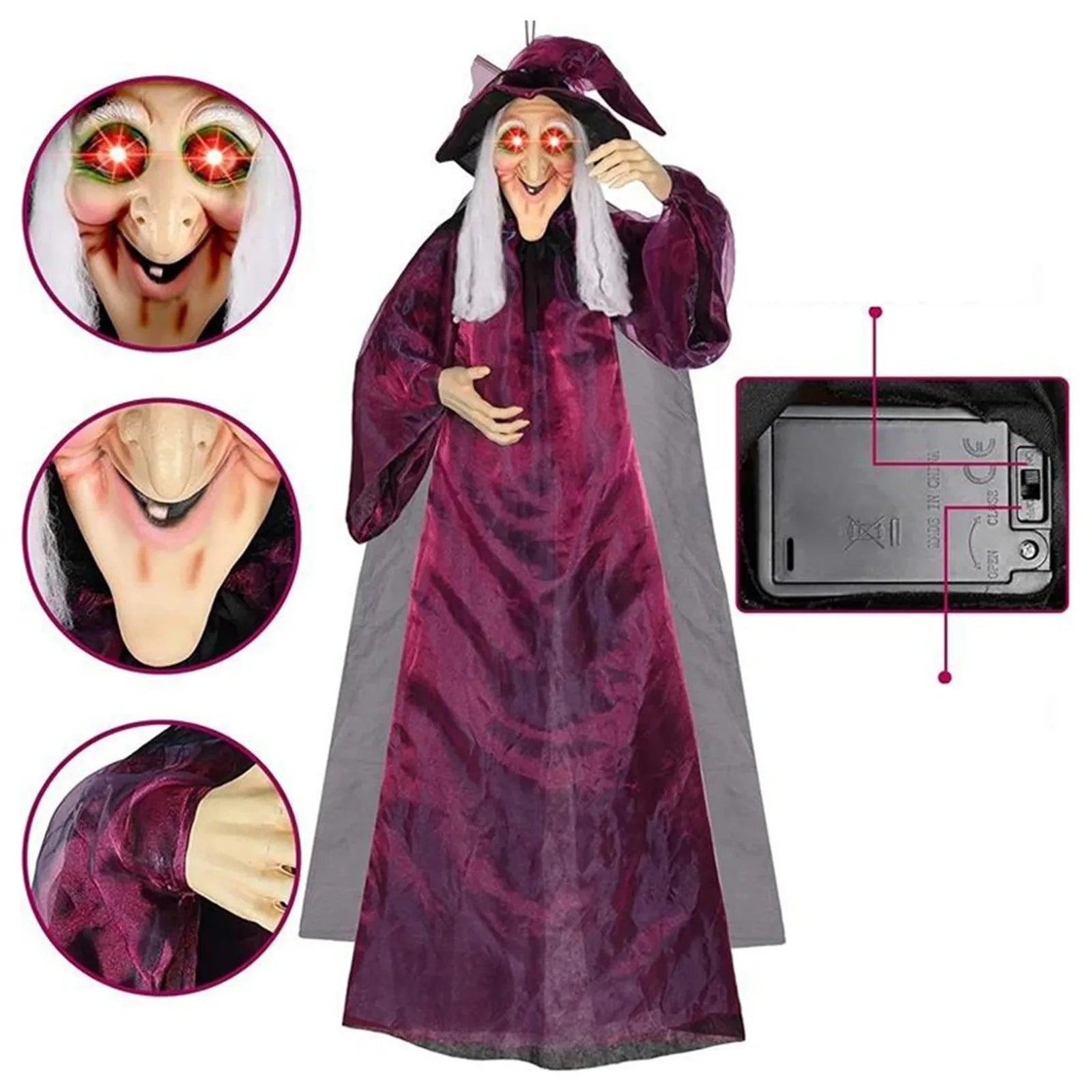 Hanging Halloween Witch with Glowing Eyes (Purple)