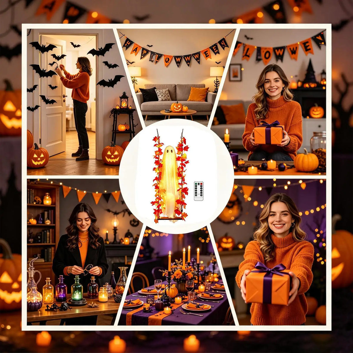 3.94ft Swinging Light Up Ghost Outdoor Yard Decoration Hanging Spooky Prop Tree Porch Garden Halloween Animated Party Supplies