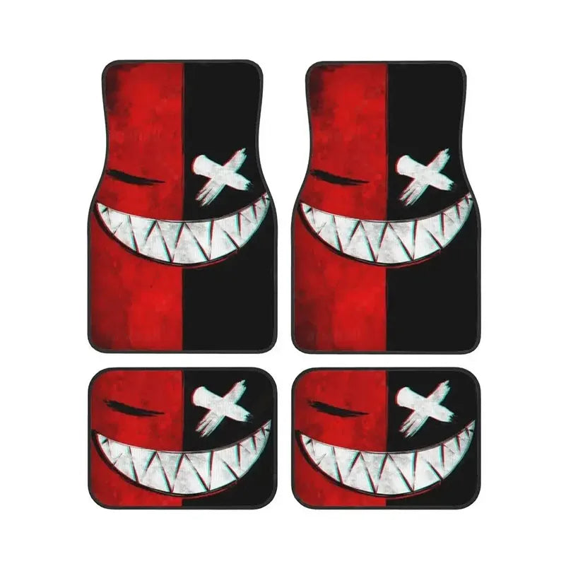 4pcs Car Floor Mats Set Halloween Spooky Smile Design Non-Slip Waterproof Universal Wear Front Rear Interior Accessories Rugs