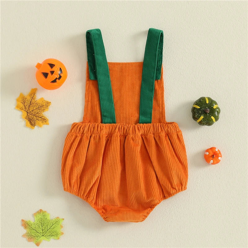 Newborn Toddler Baby Girl Boys Halloween Romper Pumpkin Face Sleeveless Overalls Contrast Color Jumpsuit for Party