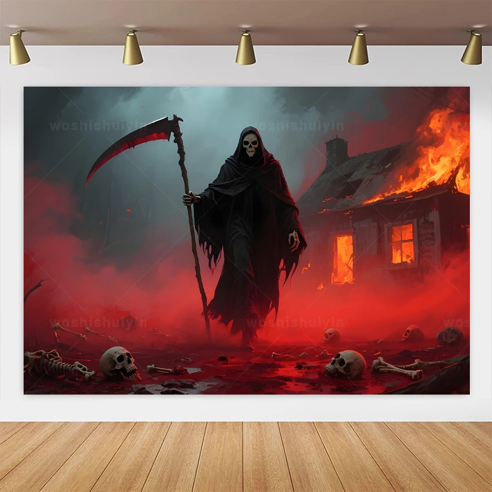 Halloween Theme Party Decorations Backdrop Horror Night Haunted House Scary Cemetery Skull Witch Photography Background Decor