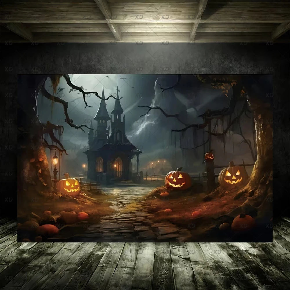Halloween Spooky Graveyard Backdrop Moonlight Haunted Cemetery Photography Background Party Decoration Photo Booth Banner Props