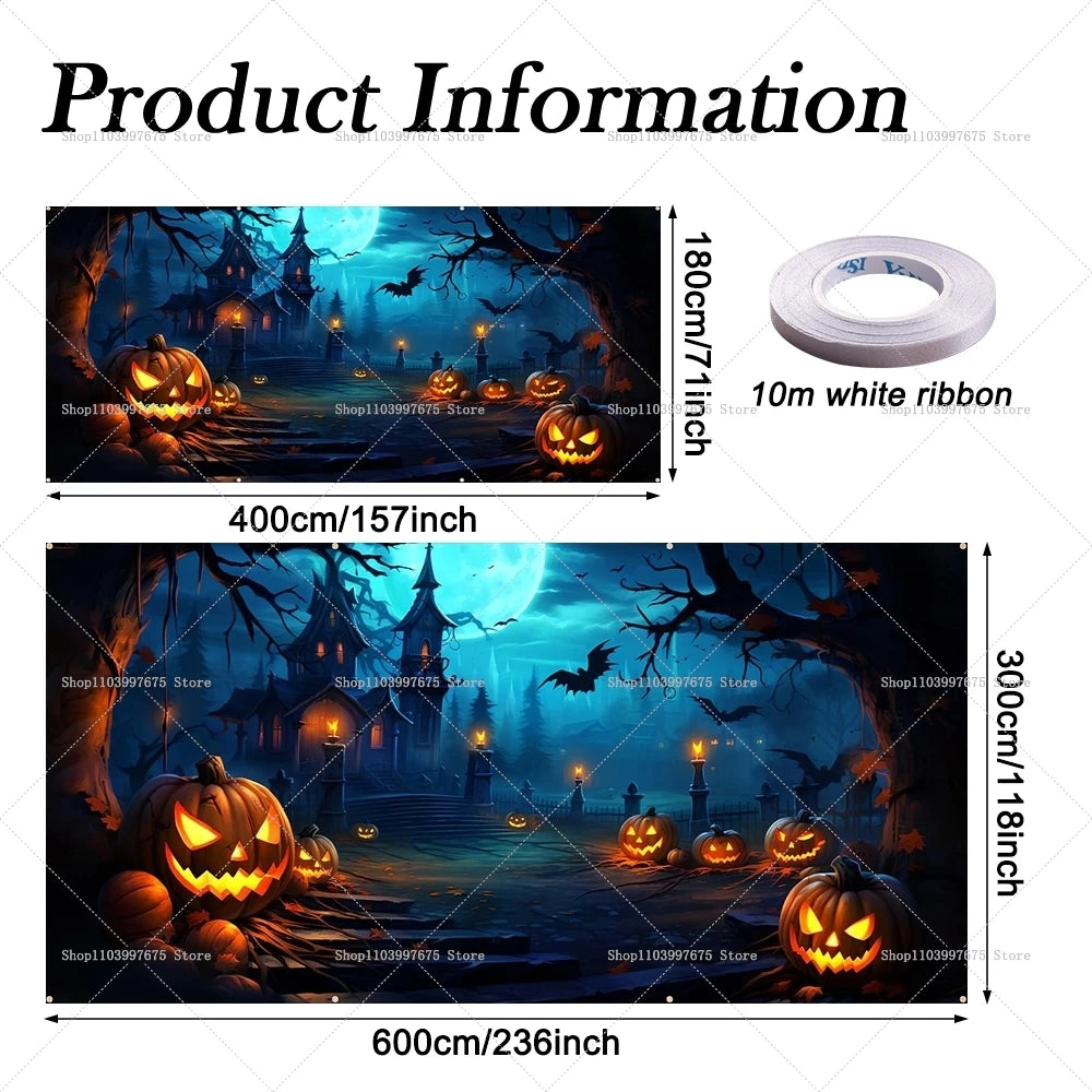 Halloween Skeleton Pumpkin Garage Door Banner Decor Photography Backdrop Outdoor Walls Events Background Props Party Supplies