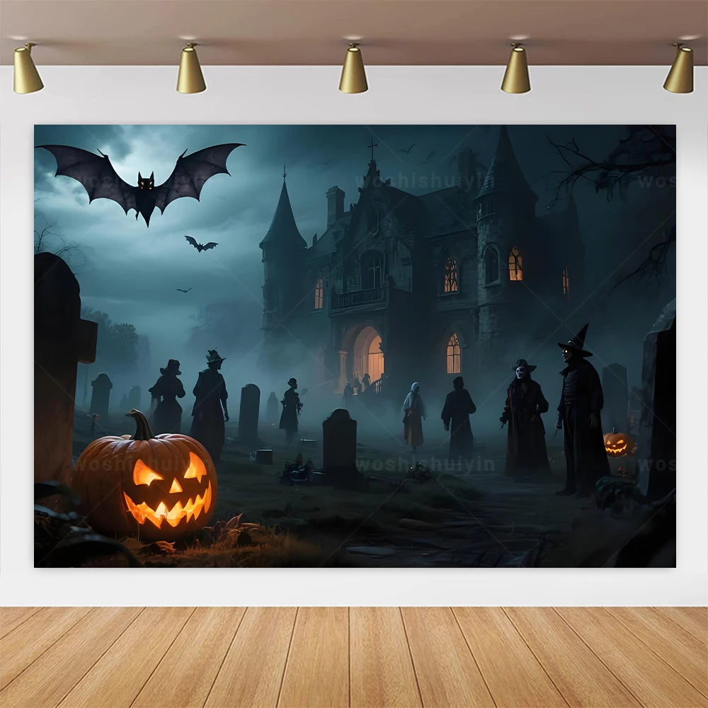 Halloween Theme Party Decorations Backdrop Horror Night Haunted House Scary Cemetery Skull Witch Photography Background Decor