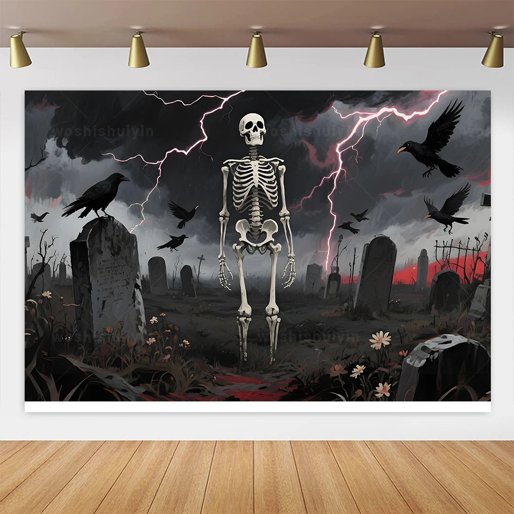 Halloween Theme Party Decorations Backdrop Horror Night Haunted House Scary Cemetery Skull Witch Photography Background Decor