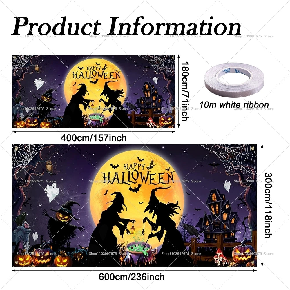 Halloween Skeleton Pumpkin Garage Door Banner Decor Photography Backdrop Outdoor Walls Events Background Props Party Supplies