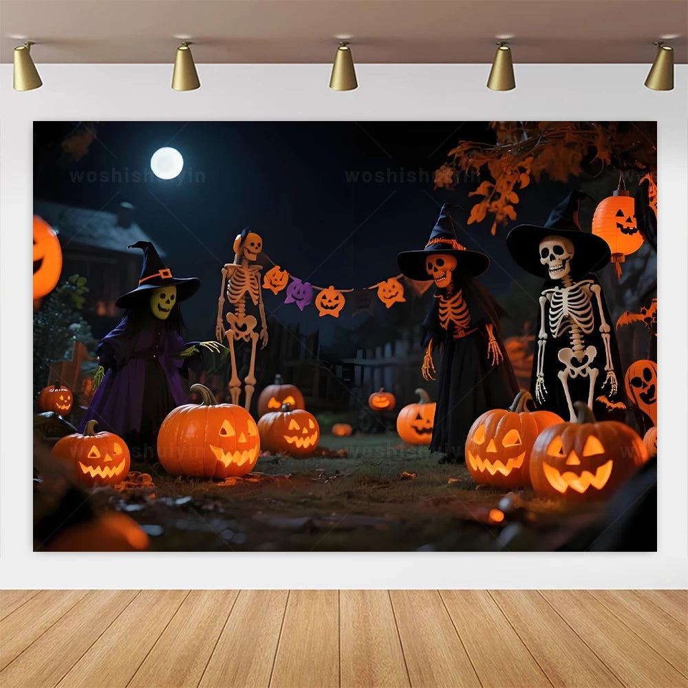 Halloween Theme Party Decorations Backdrop Horror Night Haunted House Scary Cemetery Skull Witch Photography Background Decor