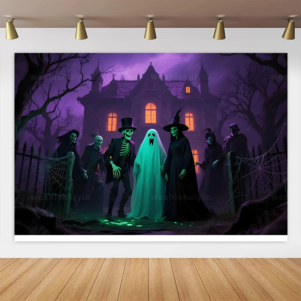 Halloween Theme Party Decorations Backdrop Horror Night Haunted House Scary Cemetery Skull Witch Photography Background Decor