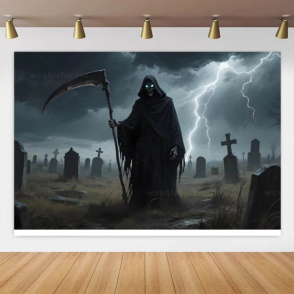 Halloween Theme Party Decorations Backdrop Horror Night Haunted House Scary Cemetery Skull Witch Photography Background Decor