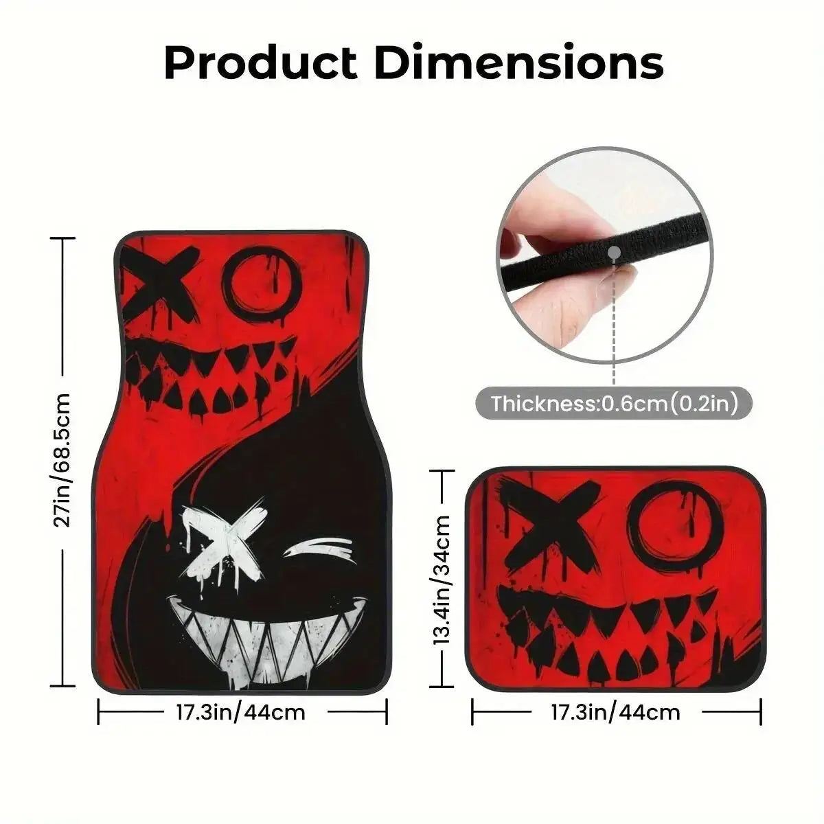 4pcs Car Floor Mats Set Halloween Spooky Smile Design Non-Slip Waterproof Universal Wear Front Rear Interior Accessories Rugs