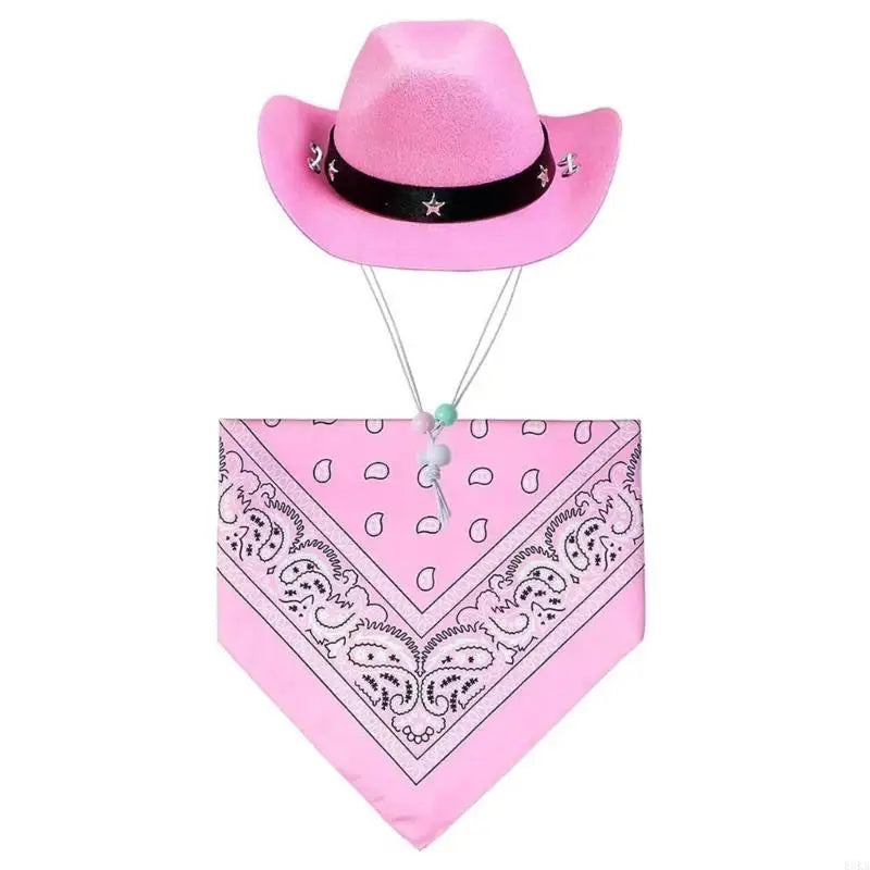 Dog Cowboy Costume Hat Bandanas Set Dogs Adjust Caps Festival Props Outfit
