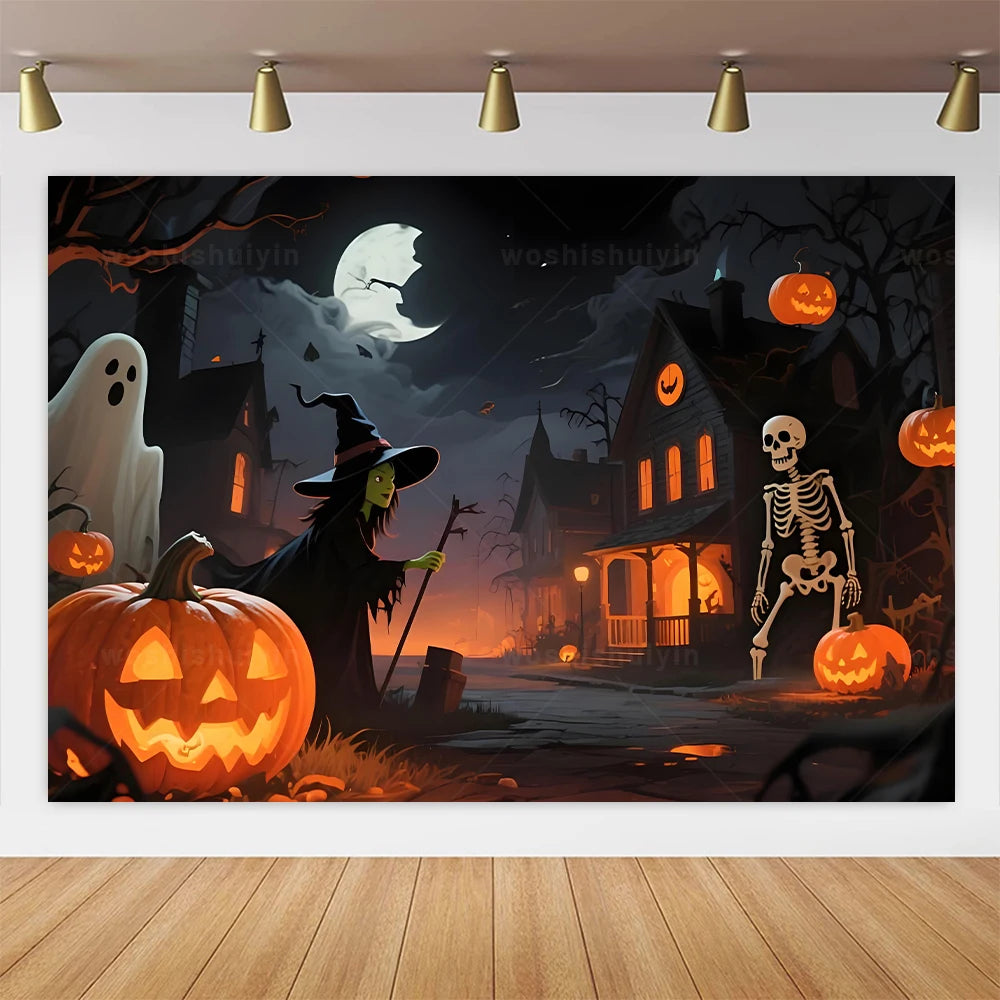 Halloween Theme Party Decorations Backdrop Horror Night Haunted House Scary Cemetery Skull Witch Photography Background Decor