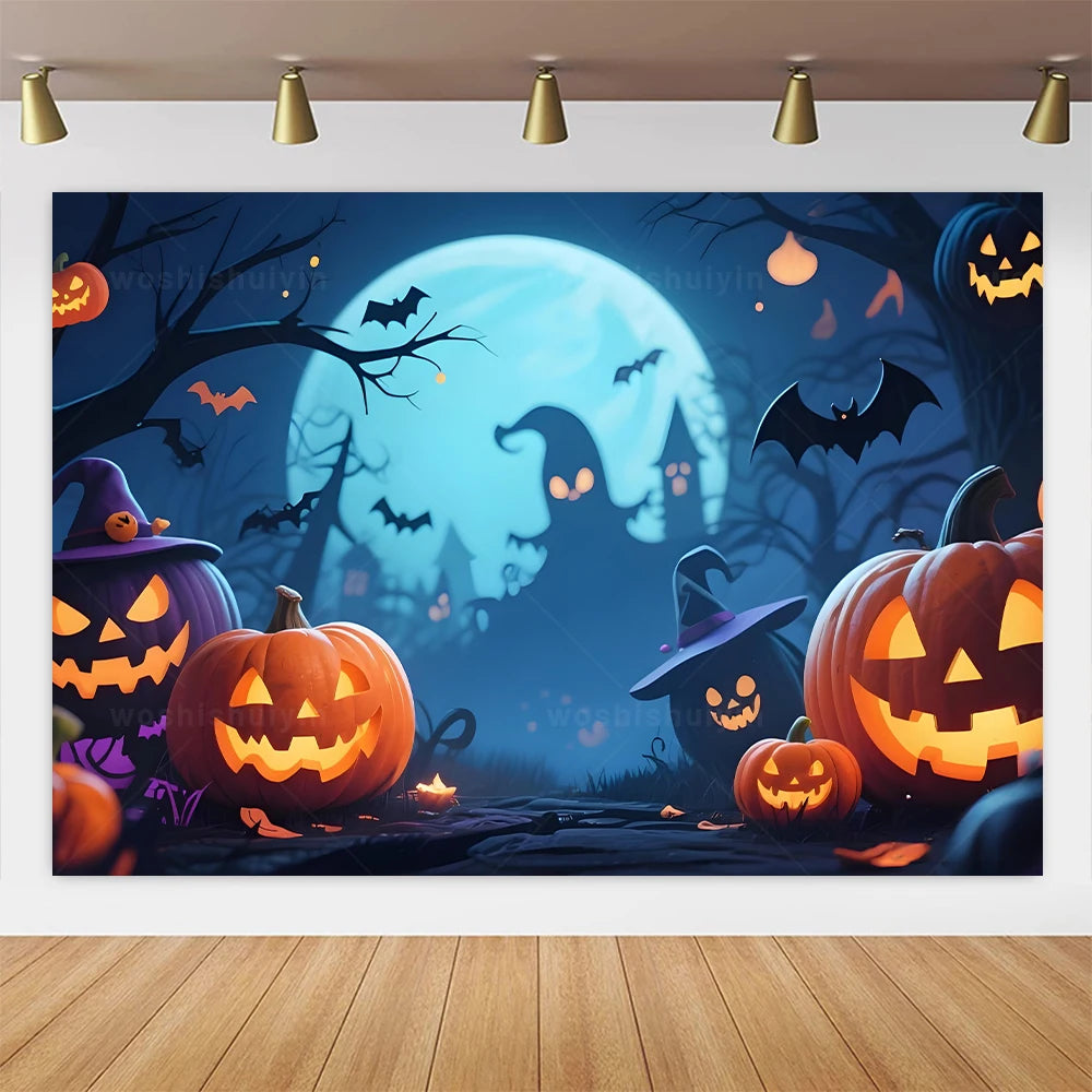 Halloween Theme Party Decorations Backdrop Horror Night Haunted House Scary Cemetery Skull Witch Photography Background Decor