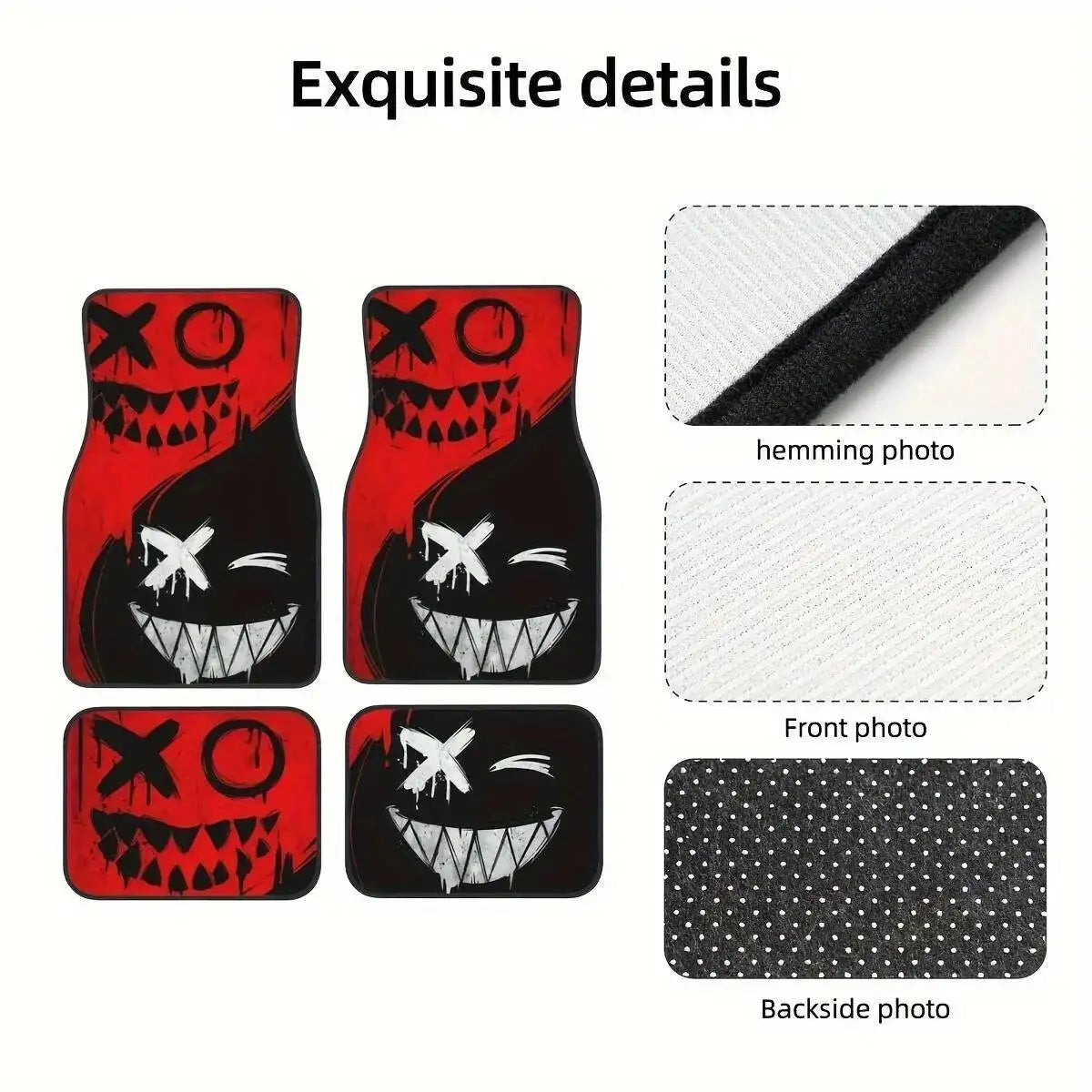 4pcs Car Floor Mats Set Halloween Spooky Smile Design Non-Slip Waterproof Universal Wear Front Rear Interior Accessories Rugs