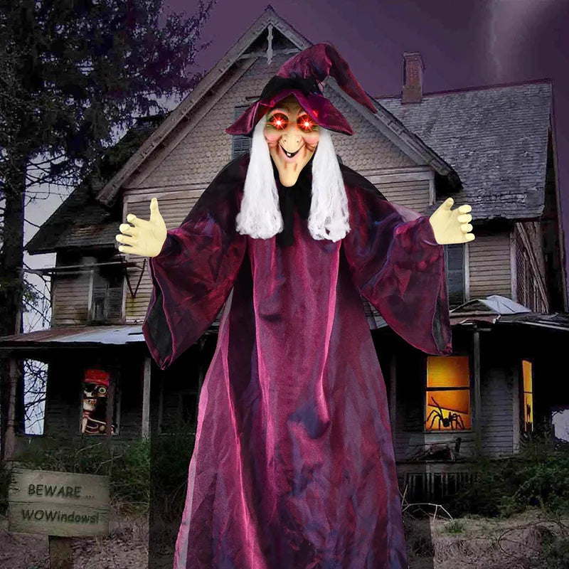 Hanging Halloween Witch with Glowing Eyes (Purple)
