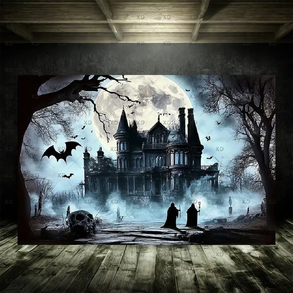 Halloween Spooky Graveyard Backdrop Moonlight Haunted Cemetery Photography Background Party Decoration Photo Booth Banner Props