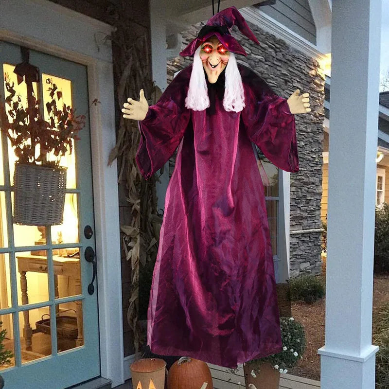 Hanging Halloween Witch with Glowing Eyes (Purple)
