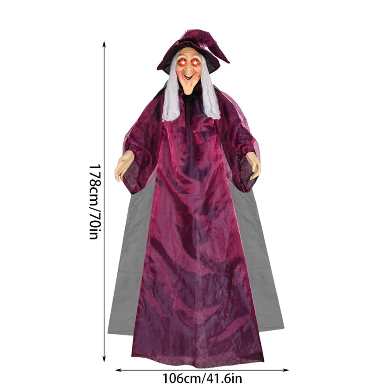 Hanging Halloween Witch with Glowing Eyes (Purple)