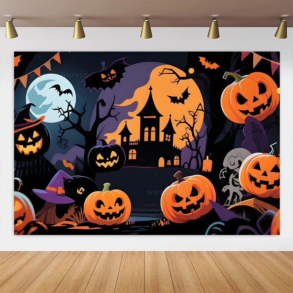 Halloween Theme Party Decorations Backdrop Horror Night Haunted House Scary Cemetery Skull Witch Photography Background Decor